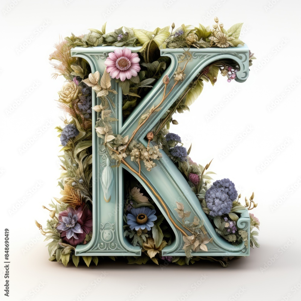 Fototapeta premium English alphabet letter enchanting flower ornate