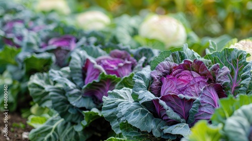 Field of Brassica oleracea with Red and White Cabbage photo