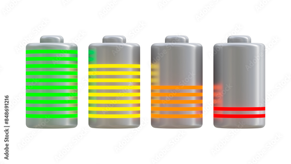 3D battery charge indicator icons. Symbols Battery group recharge levels 3D battery charge indicator icons. Symbols Battery group recharge levels