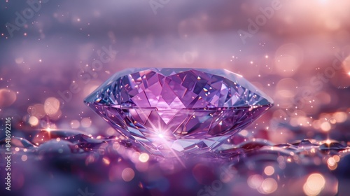 Sparkling pink diamond on shiny surface photo