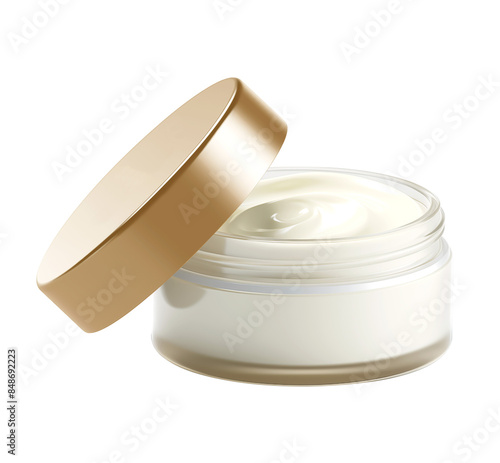 Cosmetic cream in open pot, isolated on transparent or white background, png.