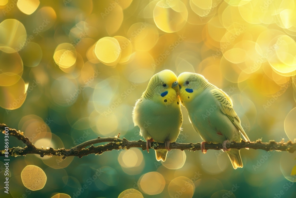 Obraz premium Two birds perched on tree branch