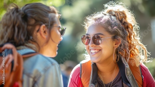 Woman smiling in sunglasses on campus