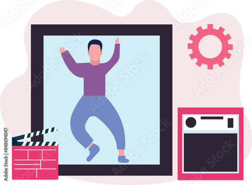 The boy is in the screen.