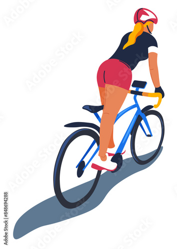 Female cyclist rear view vector