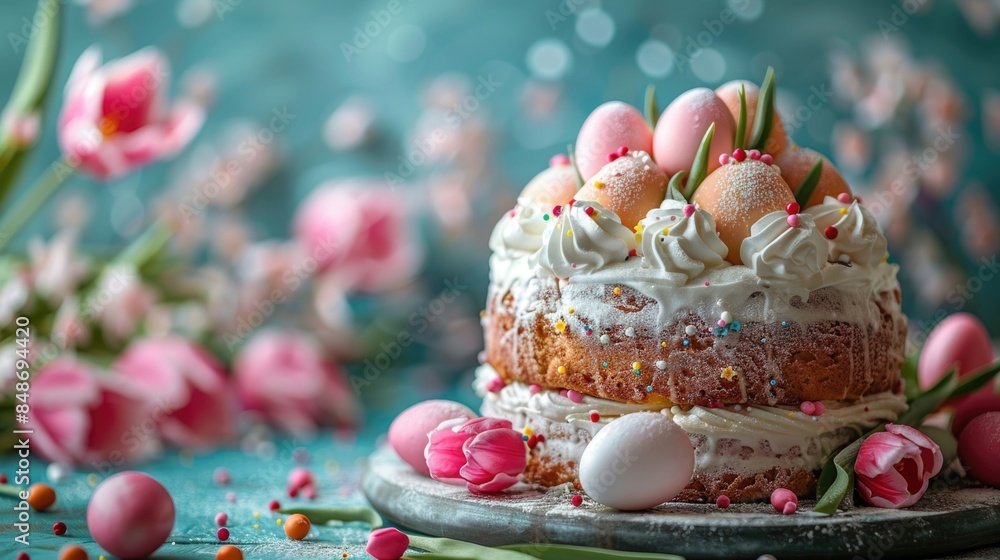 Easter bundt cake with pink tulips Easter bundt cake with pink tulips