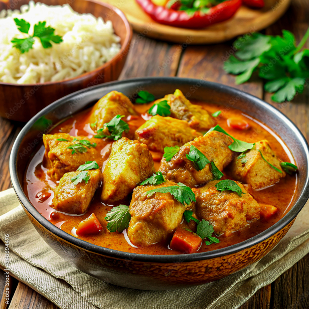 Indian Chicken Curry with Rice and Chilis Indian Chicken Curry with Rice and Chilis