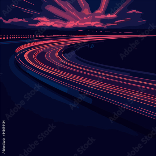 Vector image of colorful light trails with motion blur effect, long time exposure. Isolated on background