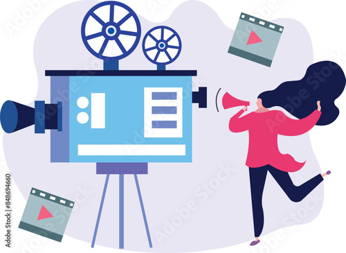 The girl is announcing for the shooting of the film.