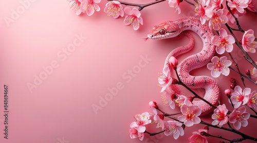 Snake on branch with flowers photo