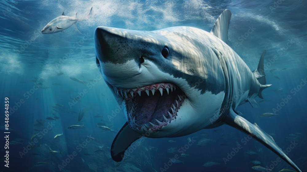 Fototapeta premium Shark with mouth open in water