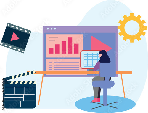 The girl is working on the laptop.