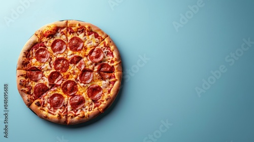 Pepperoni pizza on blue table