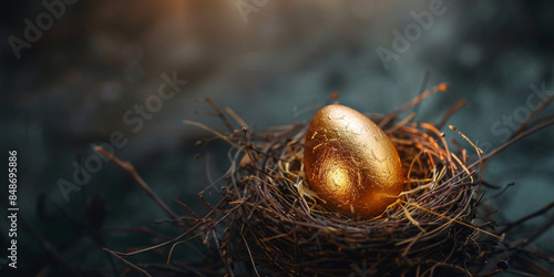 Wallpaper Mural Golden egg in a bird's nest on a dark background Happy Easter Torontodigital.ca