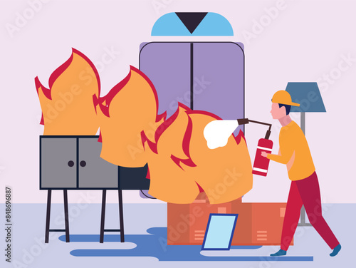 The fire brigade brought the fire under control with fire extinguishers.