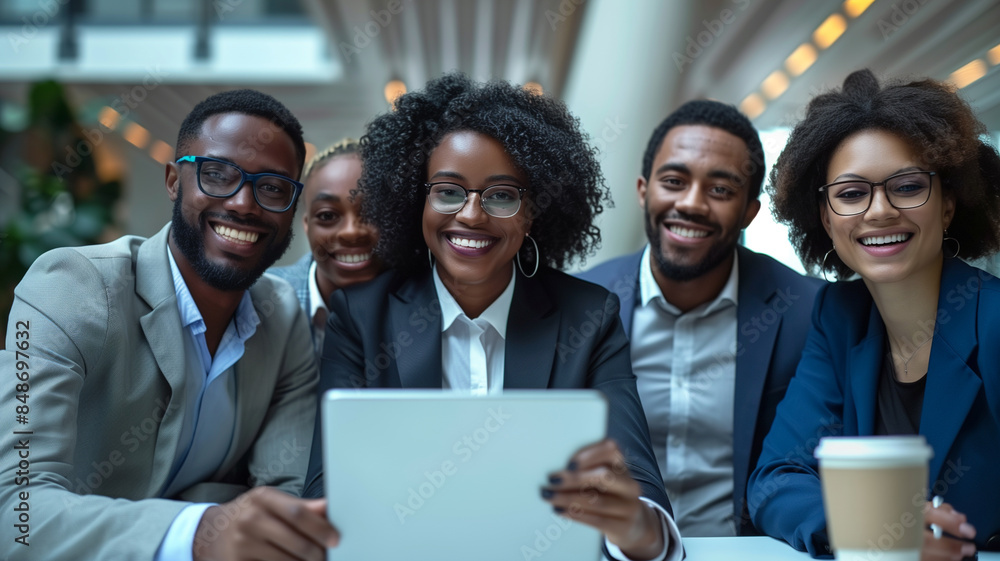 A diverse business team smiling and posing together at the office. A diverse business team smiling and posing together at the office.
