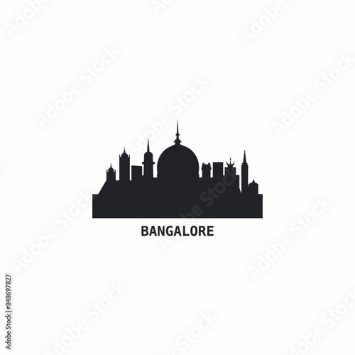 Bangalore skyline, downtown panorama logo, logotype. India, Karnataka state city badge black contour, isolated vector pictogram with temple, monuments, landmarks, palace photo