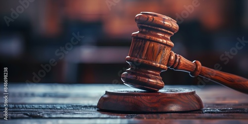 Symbolism of Wooden Gavel on Table in Justice, Law, and Auctions. Concept Symbolism, Wooden Gavel, Justice, Law, Auctions