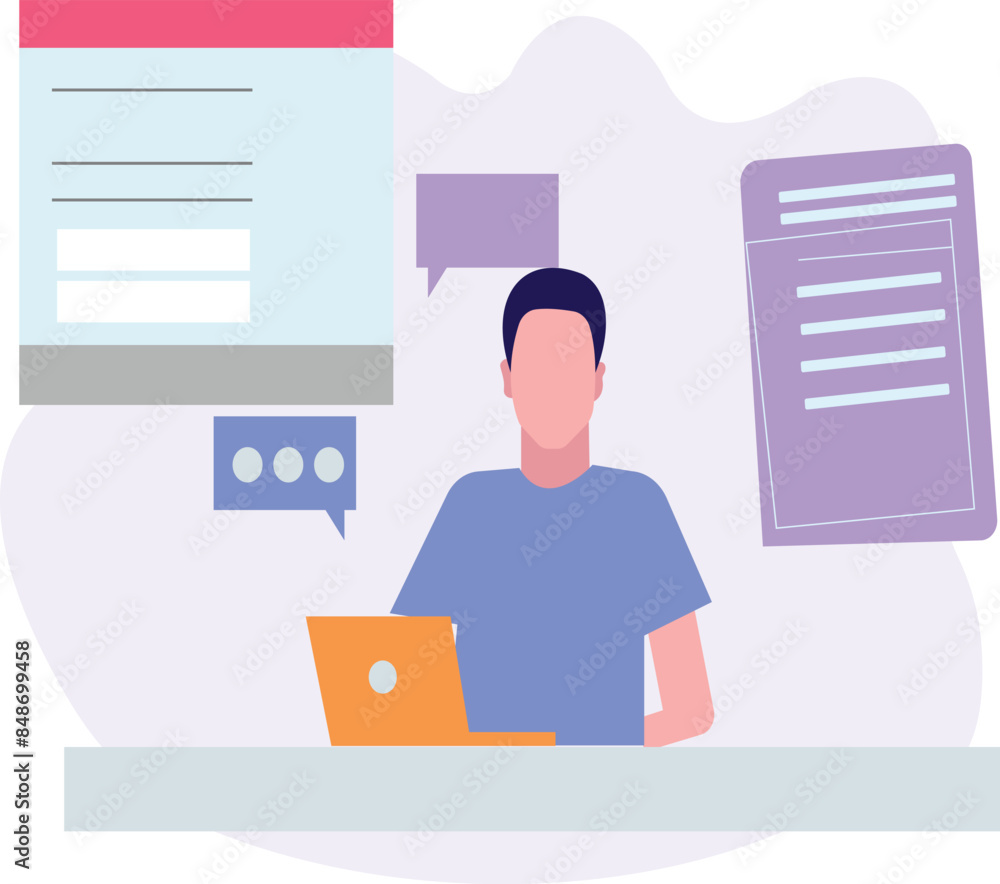 Boy working on documents online. Boy working on documents online.