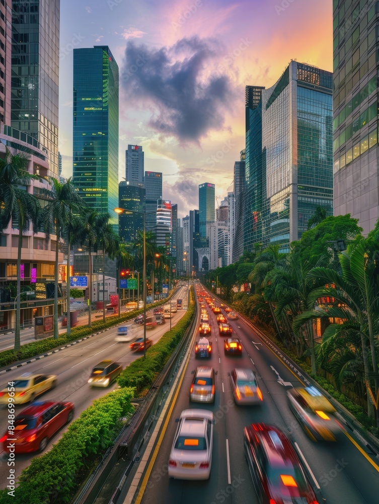 Fototapeta premium Futuristic AI-Driven Smart City Infrastructure Optimizing Traffic Flow and Urban Landscape