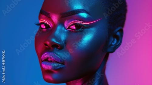 Black woman with neon makeup © Boomanoid