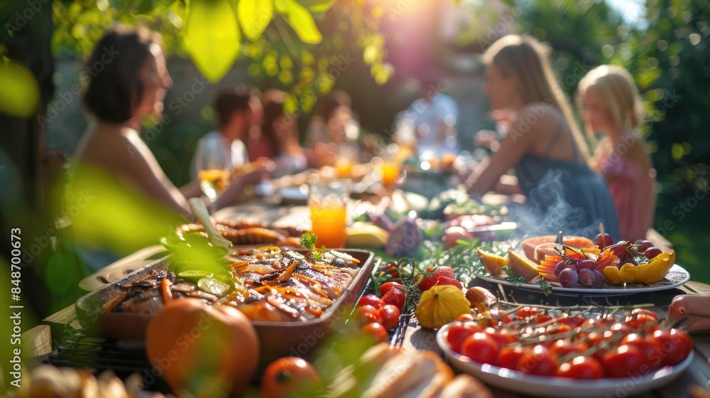 Man grilling meat and vegetables outdoors Man grilling meat and vegetables outdoors