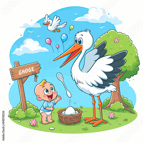 stork with baby