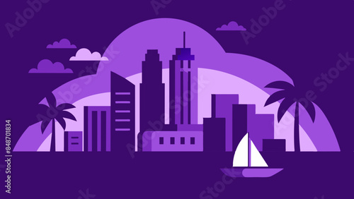 City skyline artwork showcasing tall buildings and a bustling city scene. City skyline with a variety of buildings and a lively urban vibe.