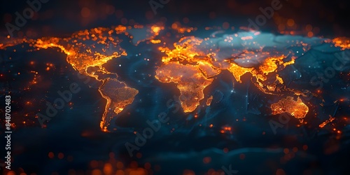 Illuminated World Map Displaying Population Density and Human Settlement Beauty. Concept World Map, Population Density, Human Settlement, Beauty, Illuminated Display