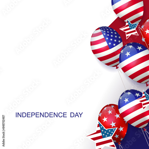 Isolated design component, silhouette of gorgeous balloons with America flag ornament.