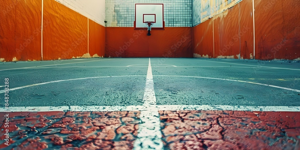 An empty basketball court with only boundary lines emphasizing the An empty basketball court with only boundary lines emphasizing the