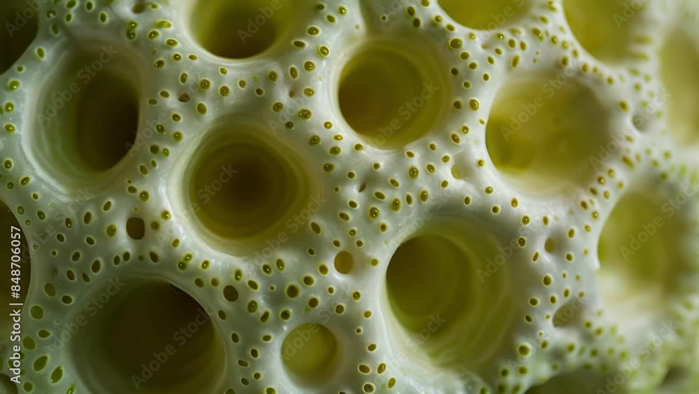 A macro shot of the dimpled texture of a bly gourd resembling the surface of a golf ball. A macro shot of the dimpled texture of a bly gourd resembling the surface of a golf ball.