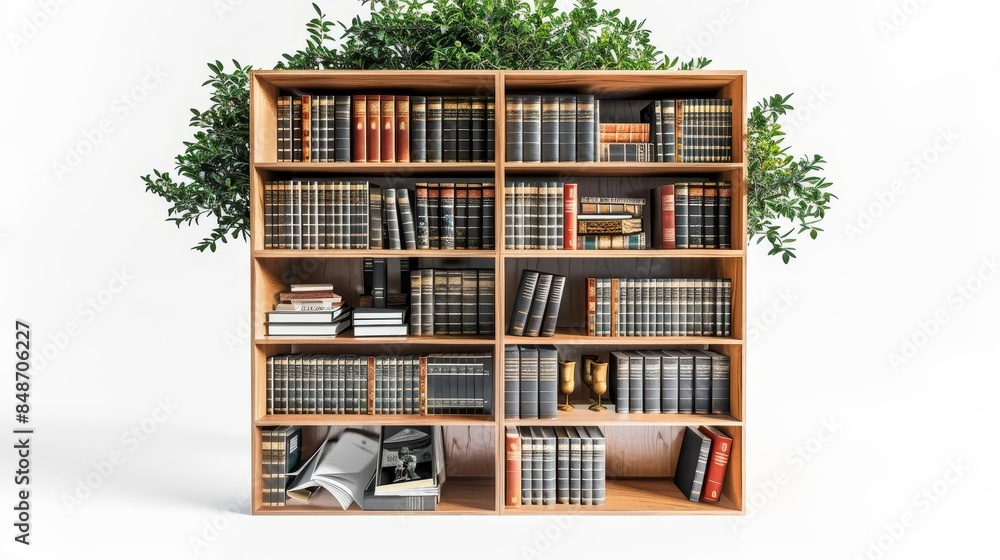 bookcase with a bunch of books and a plant bookcase with a bunch of books and a plant