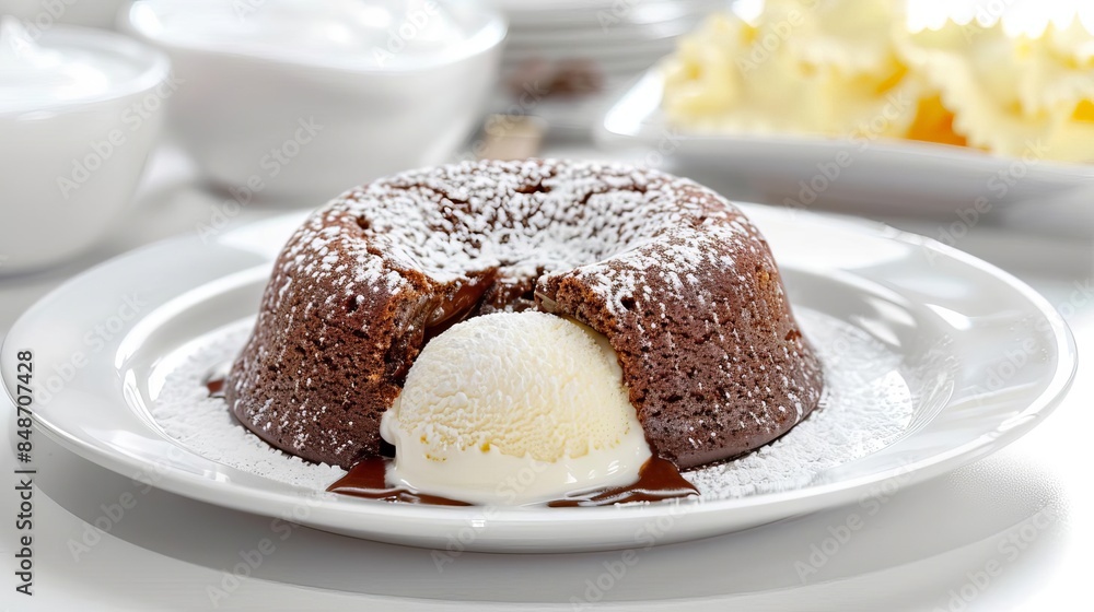 dessert with ice cream on a white plate dessert with ice cream on a white plate