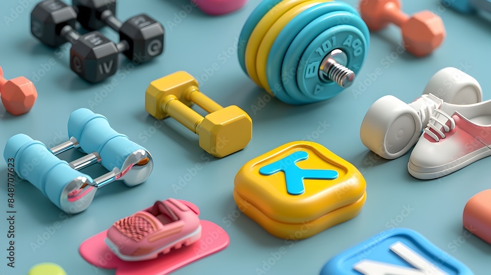 Vibrant and Dynamic Fitness App Icons for Healthy Lifestyle Engagement Vibrant and Dynamic Fitness App Icons for Healthy Lifestyle Engagement