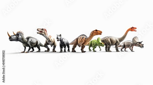 group of toy dinosaurs walking in a line © LUPACO IMAGES