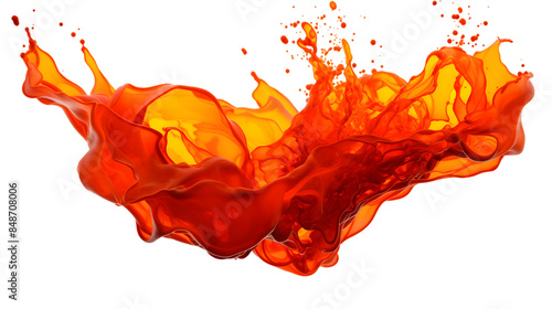 Molten lava splashing against a stark background, creating a striking red and black contrast. Isolated on a transparent or white background.