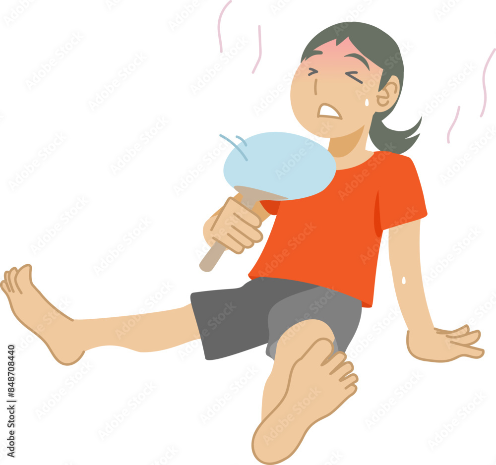 うちわで仰ぐ女の子のイラスト