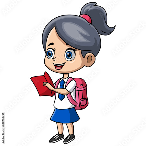 Happy happy school girl cartoon 