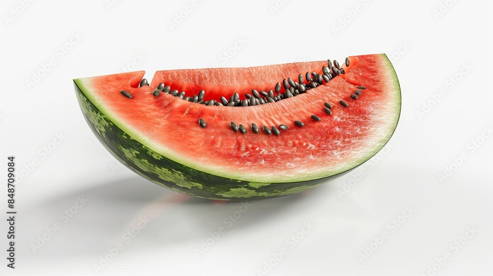 slice of watermelon with seeds on a white surface slice of watermelon with seeds on a white surface