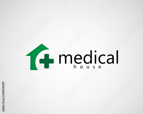 house with plus medical green logo for clinic ,doctor ,and consulting