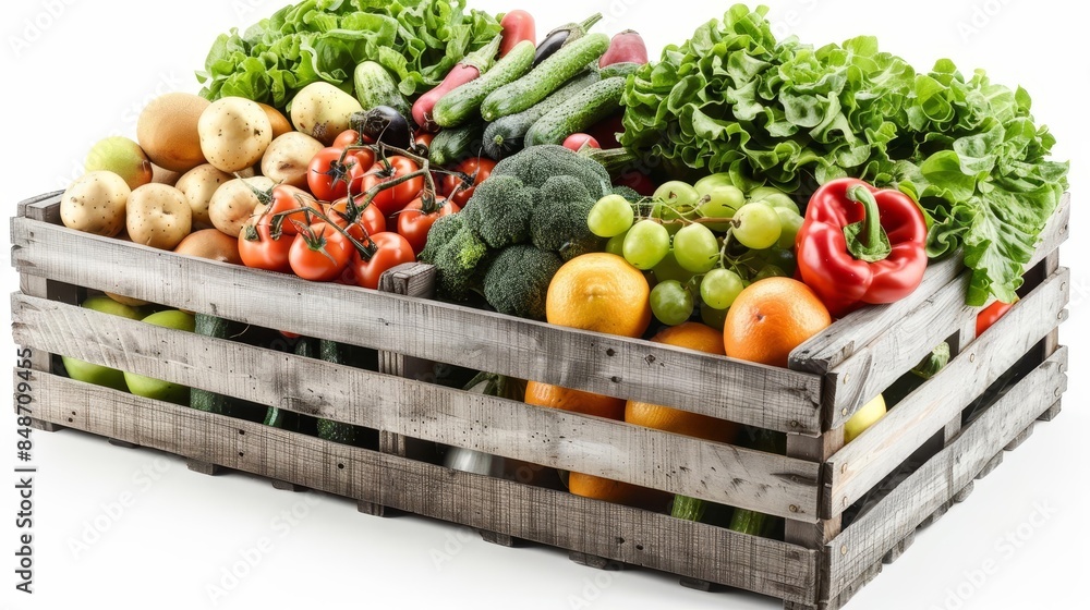 wooden crate filled with lots of fresh vegetables wooden crate filled with lots of fresh vegetables