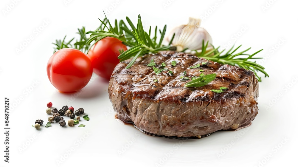 steak with a sprig of rosemary and tomatoes steak with a sprig of rosemary and tomatoes