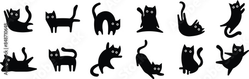 Cat icons Set in fill styles. Animal silhouettes Black Pet Symbols for templates, website designs and infographics, Drawing with children. Home animal signs vectors isolated on transparent background.