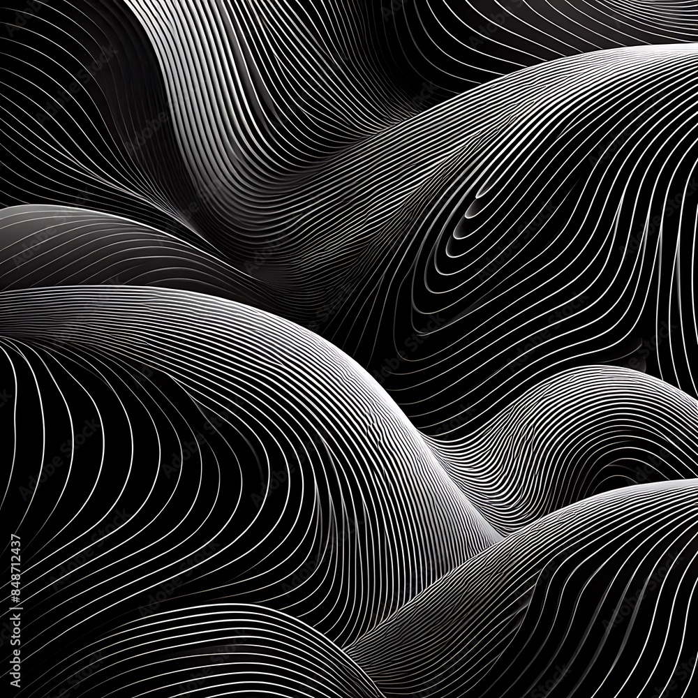 Black abstract background design. Modern wavy line pattern (guilloche curves) in monochrome colors. Premium stripe texture for banner, business backdrop. Black abstract background design. Modern wavy line pattern (guilloche curves) in monochrome colors. Premium stripe texture for banner, business backdrop.
