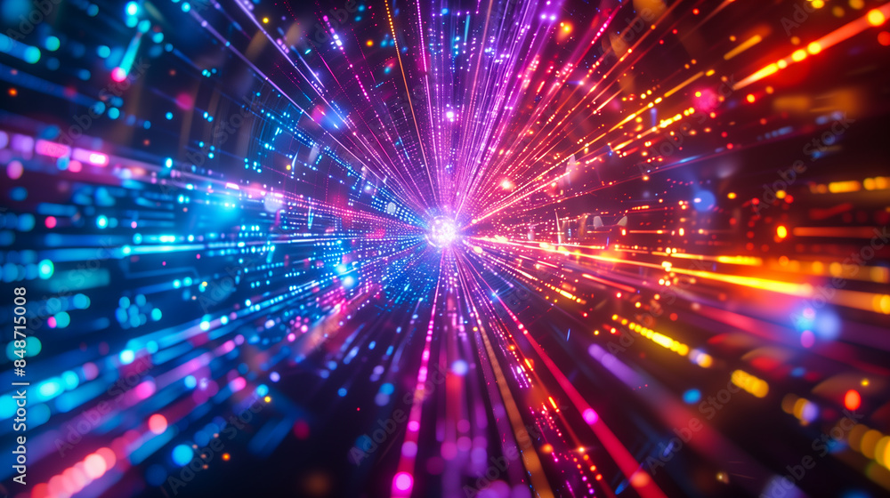 Futuristic Background with Colorful Laser Beams and Radiant Light Burst