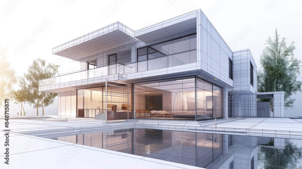 architectural sketch of a modern house, 3d illustration architectural sketch of a modern house, 3d illustration