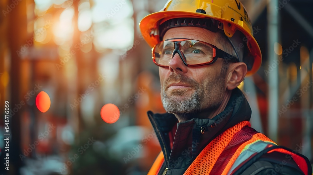Construction Manager Reviewing Safety Protocols On Site Wearing Protective Gear Construction Manager Reviewing Safety Protocols On Site Wearing Protective Gear