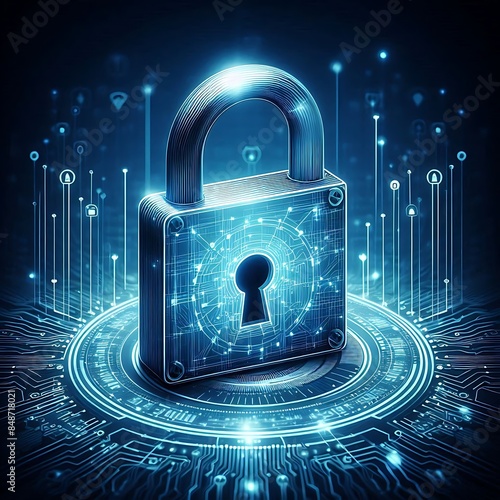 Wallpaper Mural Padlock With Keyhole icon in personal data security Illustrates cyber data or information privacy idea. blue color abstract hi speed internet technology. Torontodigital.ca