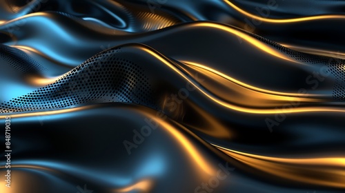 Fototapeta Naklejka Na Ścianę i Meble -  Sinuous 3D Surfaces gold blue, black, abstract, golden, backdrop, background, gold, yellow, wallpaper, texture, surface, luxury, 